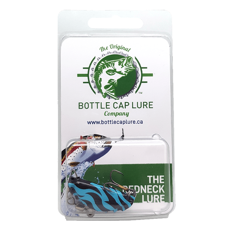 Bottle Cap Lures - Blue and Black Tiger Stripe